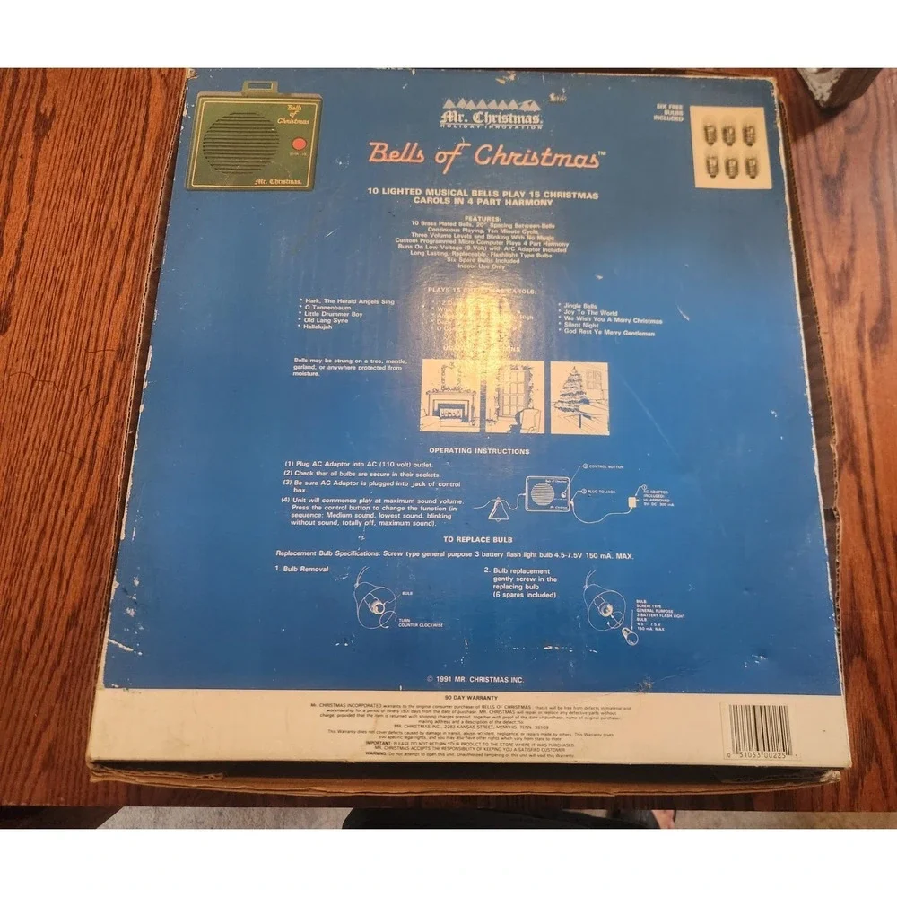 Vintage MR. CHRISTMAS Light Up Bells Of Christmas Plays 15 Carols With Box Works